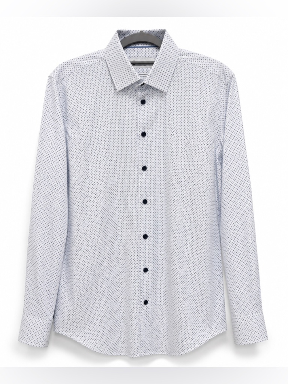 Christian Lacroix Contemporary Fit Blue Micro Floral Geometric Dress Shirt L